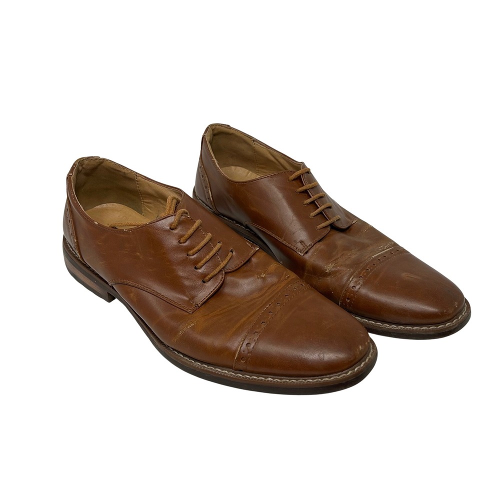 Steve Madden M-Atkin Mens 8.5 Tan Brown Cap Toe‎ Brogue Derby Dress Shoes